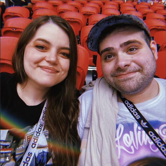 Alex and Kayla at Mercedes-Benz Stadium, five years together, August 21, 2021